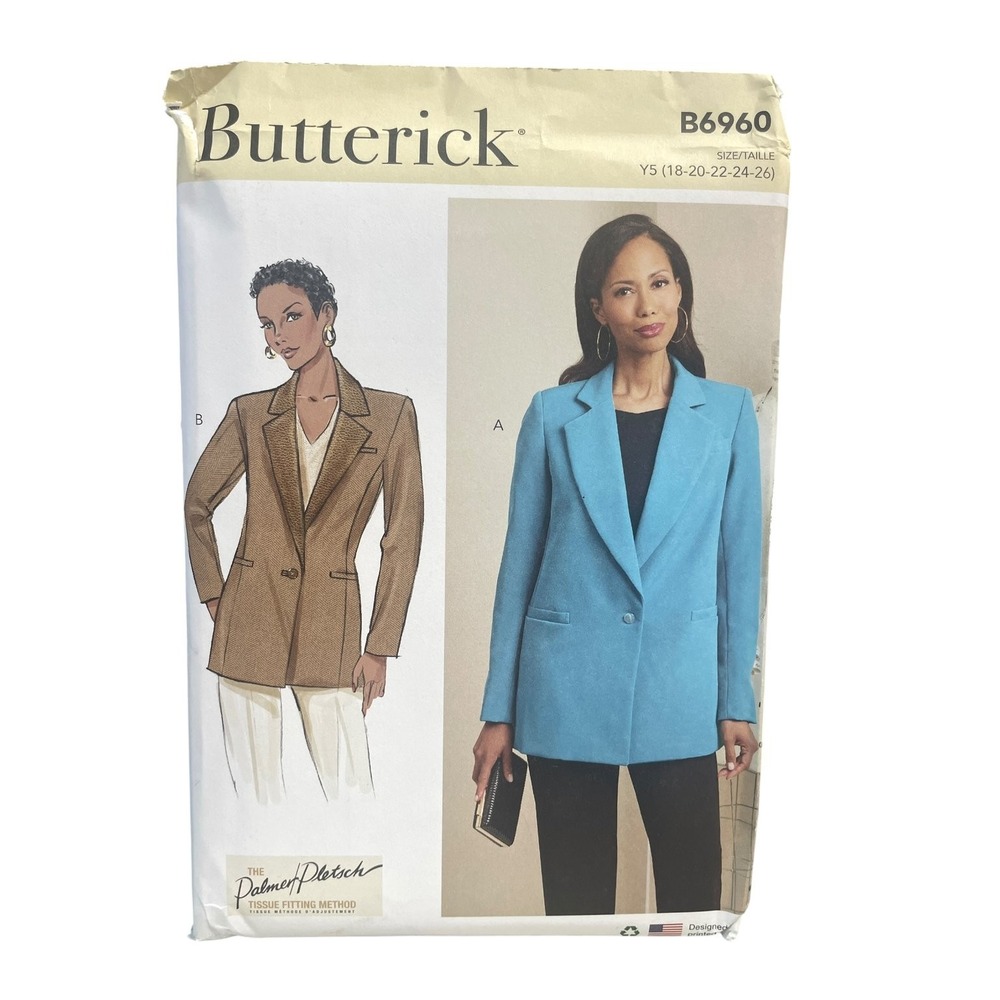 Butterick B6960 Jackets Blazer Y5 18-20-22-24-26 Tailored Modern UNCUT